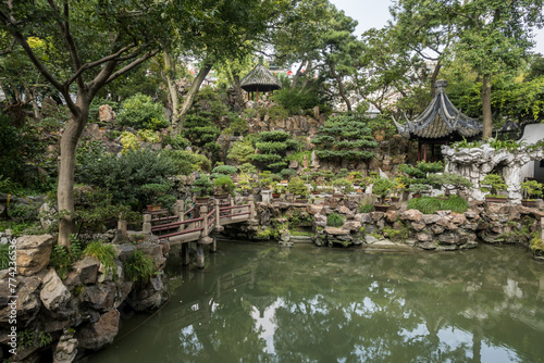 Pond in Traditional Chinese private garden - Yu Yuan, Shanghai, China. photo