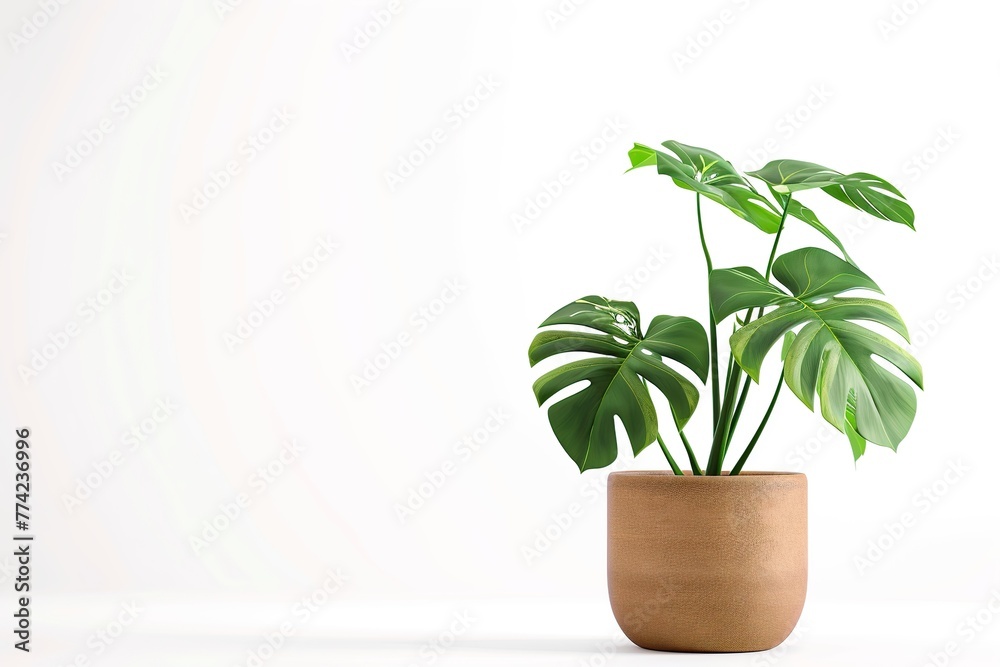 Obraz premium Green monstera tree in pot on white background