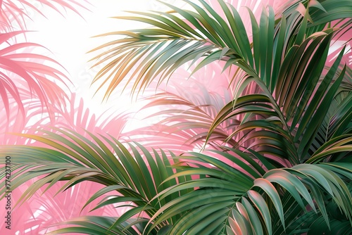 Graphic design with tropical leaves on pastel background. This modern can be used for interior decoration  wrapping  packaging  fashion  or any other application.