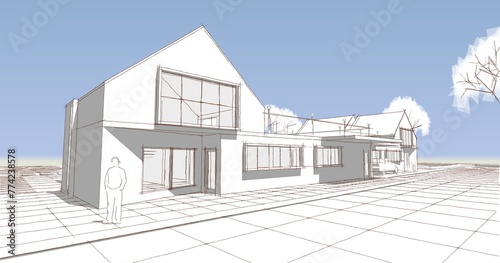 house residential architecture 3d illustration