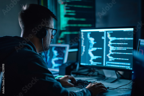Advanced cybersecurity technology defends against cybercrime, with encryption, firewalls, and threat detection systems safeguarding digital assets and sensitive information from malicious attacks. © Piyaphorn