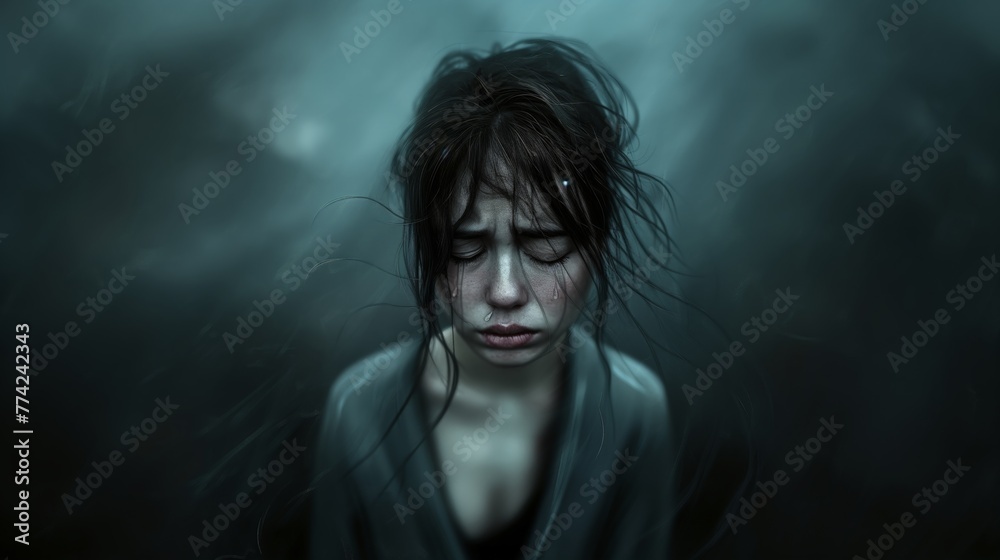 Tearful Woman in Dark Ambiance