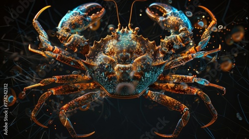 Generate an artistic representation of the Cancer zodiac sign, the Crab, using a generative design approach © lara