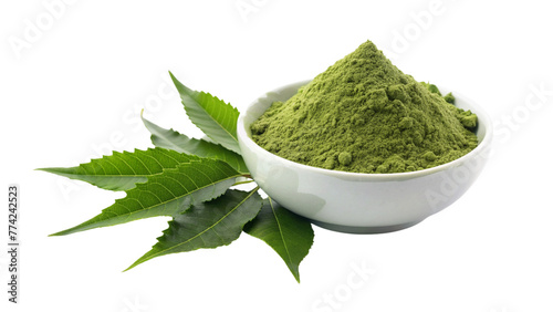 Neem leaves powder in a bowl isolated on Transparent background.