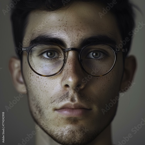 portrait of a man with glasses, nerdy guy, isolated background