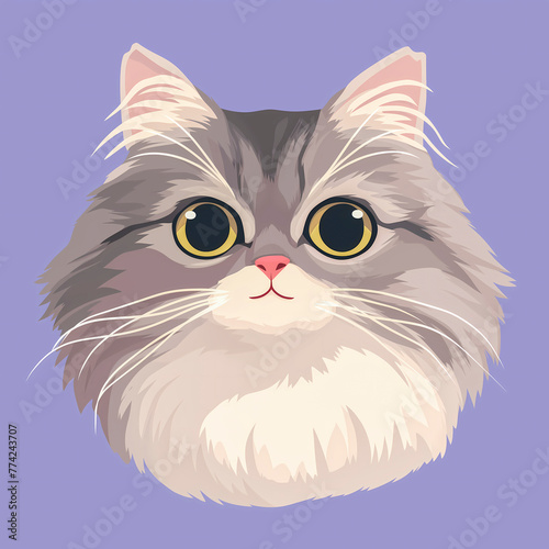 Portrait of a gray fluffy cat on a purple background. Vector illustration © Nut Cdev