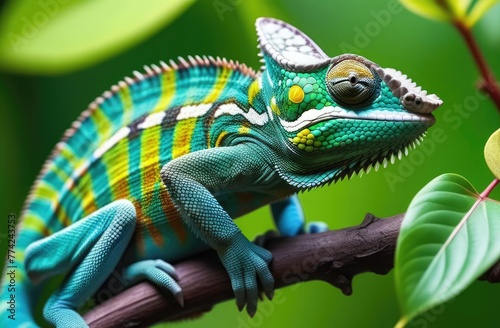 Close-up of a chameleon sitting on a branch