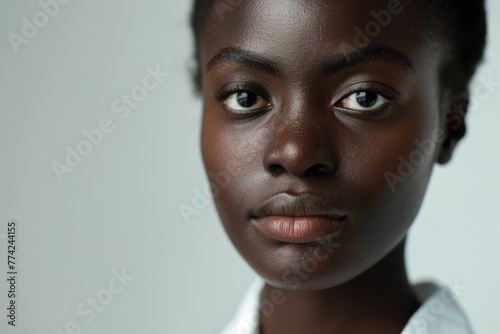 Woman portrait mix races black skin and white skin female beauty looking to camera