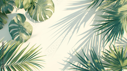 Tropical palm leaves on white background. Minimal summer concept