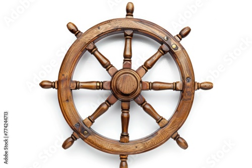 Wooden helm wheel isolated on white background