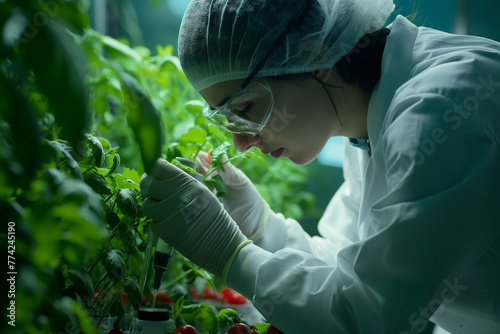 In a sophisticated laboratory setting, experts conduct detailed examinations and experiments on genetically modified biological materials to assess their safety.