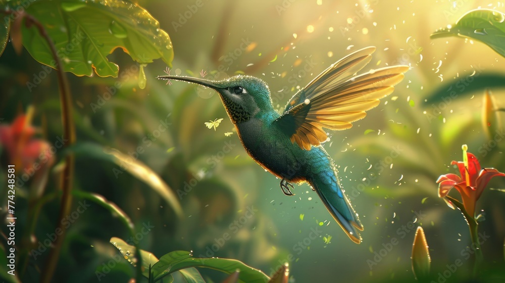 Fototapeta premium Illustrate the enchanting scene of a hummingbird in action