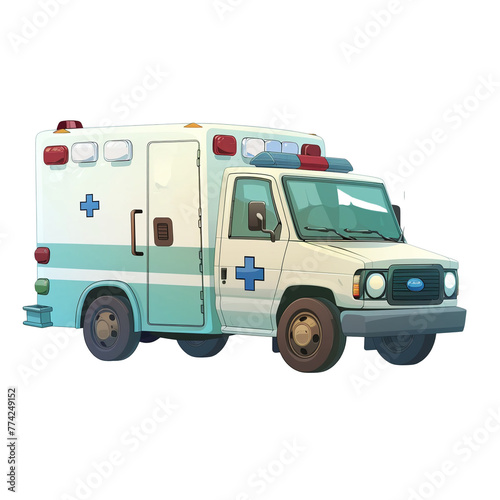 Ambulancecartoon 2D  illustration on white backgroundLooks minimalist.