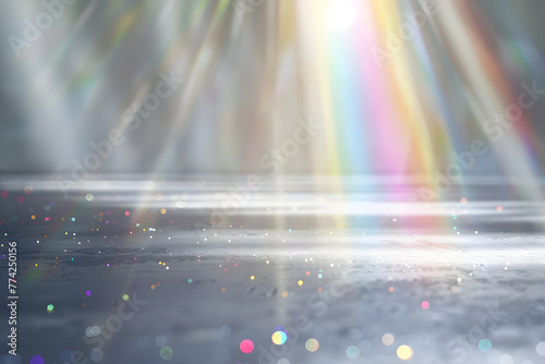 Natural rainbow light refraction caustic effect with gray background photo