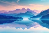 mountains and blue large clean lake, colorful panorama