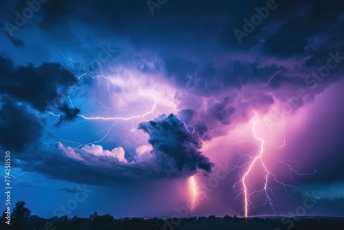 storm on lightning bolts, bad weather forecast, climate change photo