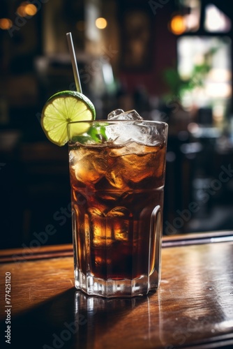 Classic cuba libre cocktail, acohol drink.