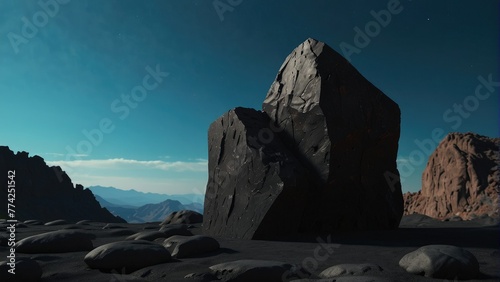 Contemporary Geometric Podium Black Stone and Rock Shape Background