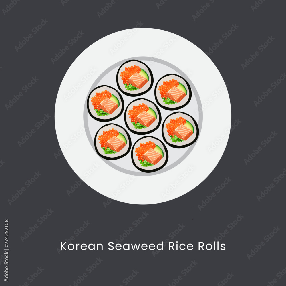 Hand drawn vector illustration of Kimbap or Korean Seaweed Rice Rolls Hand drawn vector illustration of Kimbap or Korean Seaweed Rice Rolls