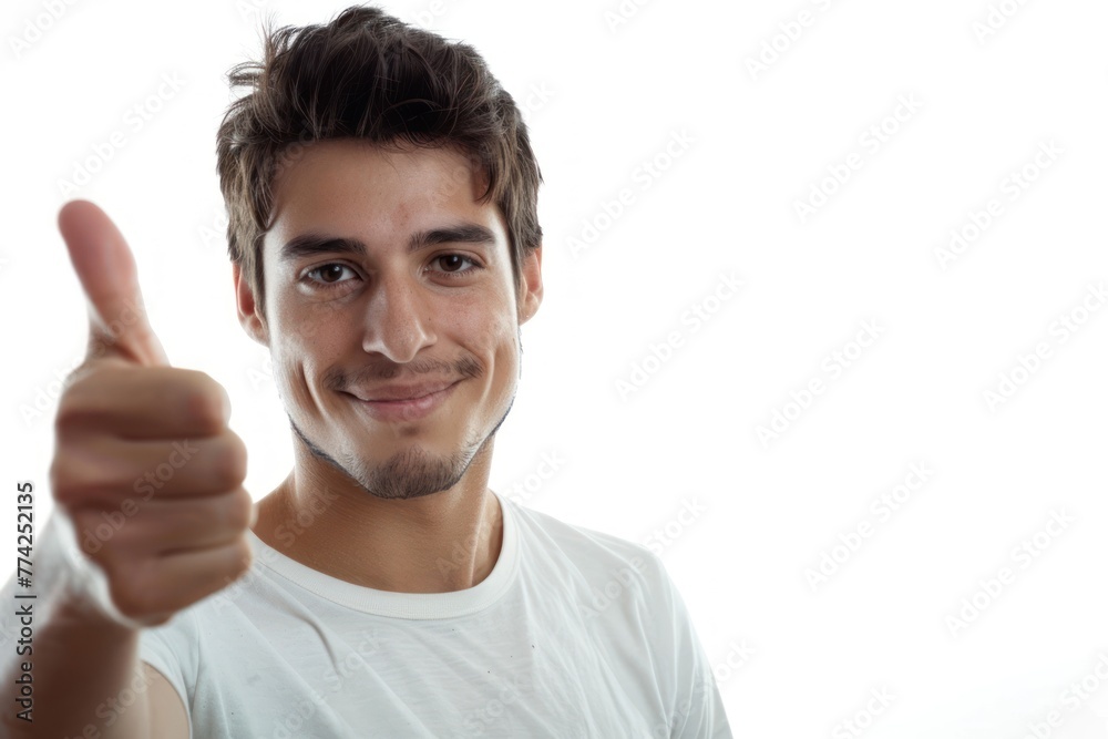 man showing thumb up at camera isolated on white background man showing thumb up at camera isolated on white background