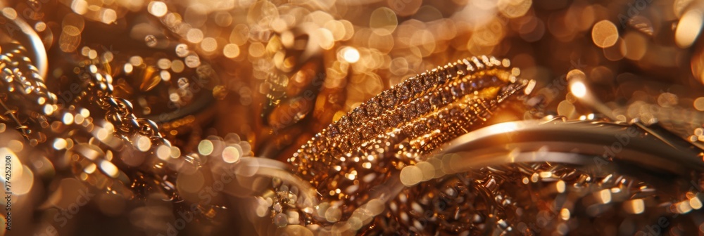 Piles of gold jewelry, highlighting a dazzling array of rings, bracelets and necklaces Piles of gold jewelry, highlighting a dazzling array of rings, bracelets and necklaces