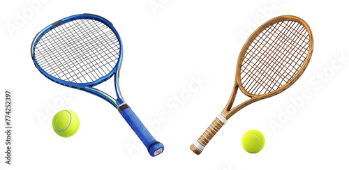 3D Rendering Pack of a Tennis Racket With Ball on Transparent Background - Ai Generated