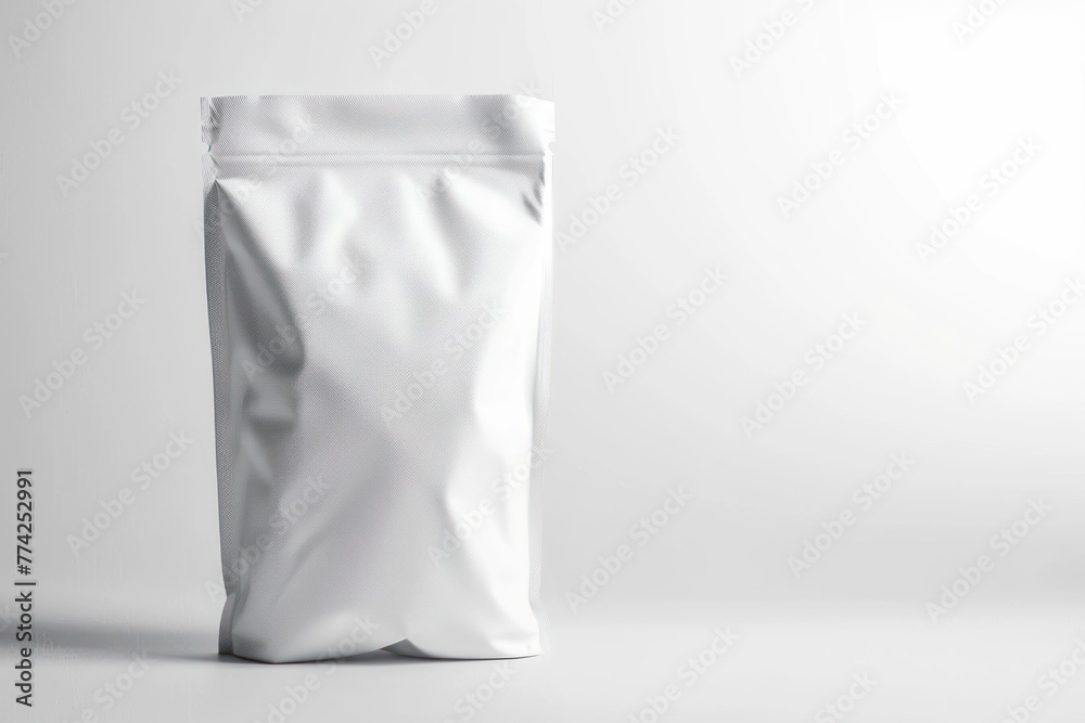 Mockup of an empty paper white bag with zip closure white background - obrazy, fototapety, plakaty 