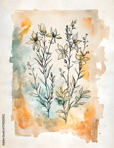 Wildflower Field Study in a TeaStained Junk Journal A Sketchbook with Earthy Hues and Light Watercolor Touches photo