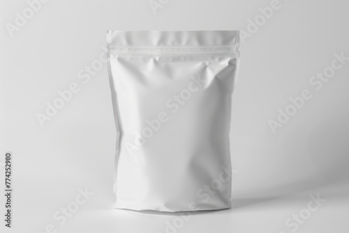 Mockup of an empty paper white bag with zip closure white background