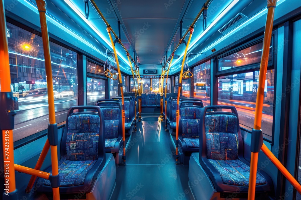 Fototapeta premium Modern City Bus Interior, nobody