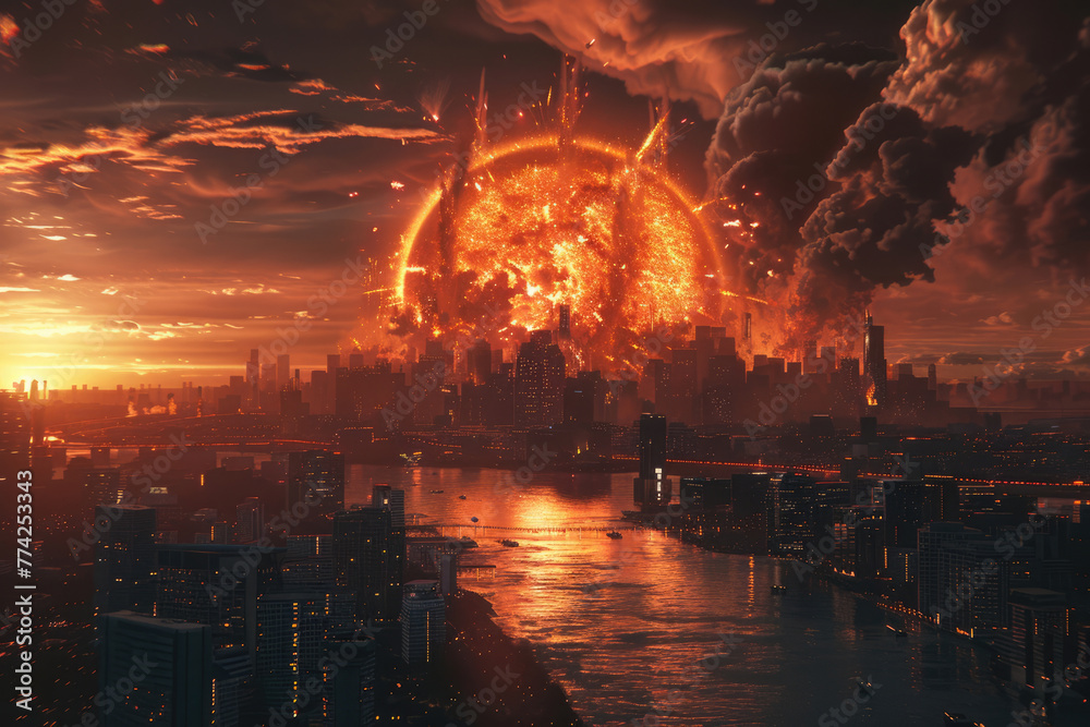Explosion of nuclear bomb in the city Explosion of nuclear bomb in the city