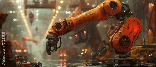 Bathed in the glow of the factory's overhead lights, the robotic arm moves with fluidity and grace, its movements a mesmerizing dance of technology and innovation.