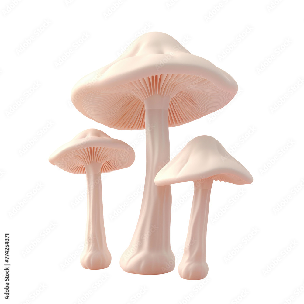Three mushrooms in a row on a Transparent Background
