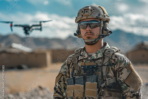 A soldier drone operator launches a drone for reconnaissance of the territory