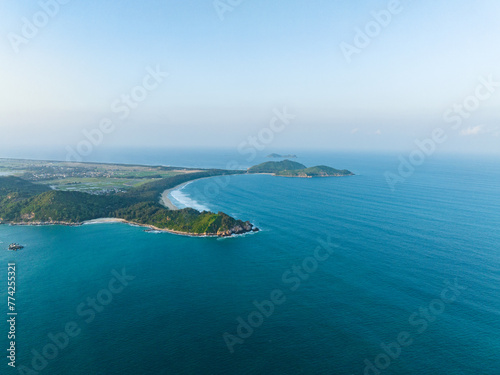 Aerial photography of the summer coastline of Dahuajiao, Wanning, Hainan, China