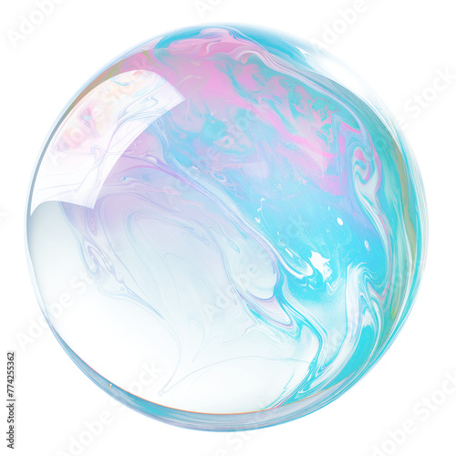 Soap bubble isolated on a transparent background close-up. Flying soap bubble in PNG format. Colorful transparent soap bubble, graphic design element