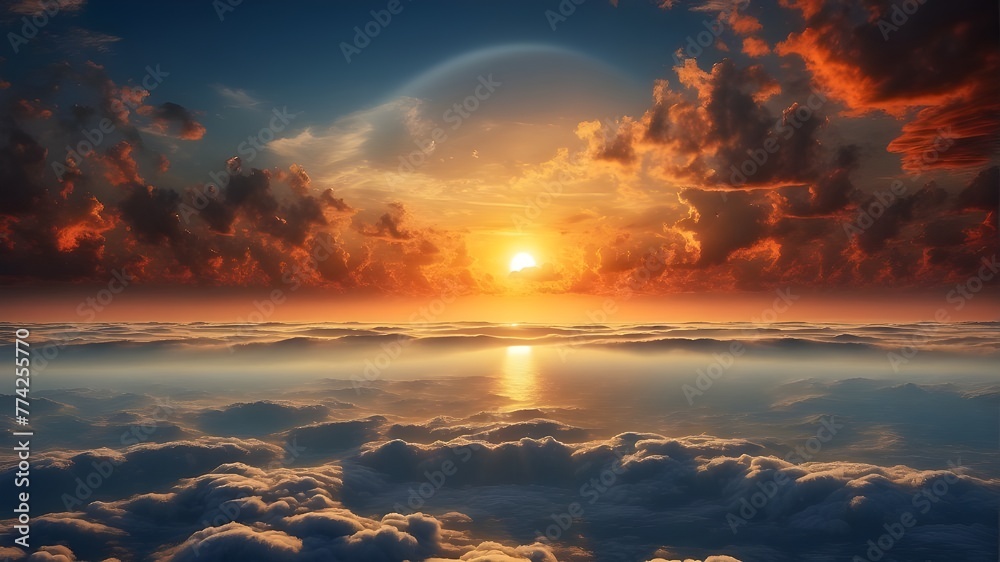 complete eclipse of the sun over the clouds and ocean