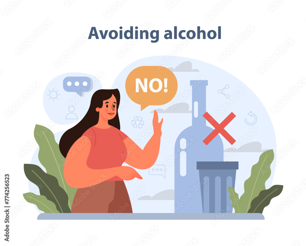 Avoiding Alcohol visual. A person confidently rejects alcohol, symbolizing the choice for a sober.