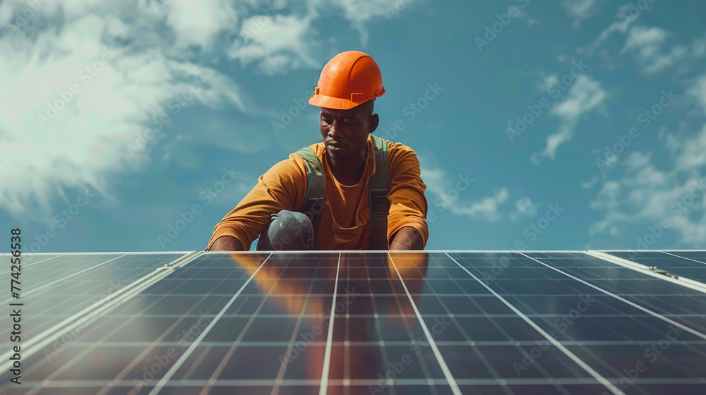 custom made wallpaper toronto digitalSolar panel technician installing panels with sky in the background