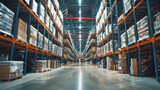 Large hangar warehouse industrial and logistics companies. Warehousing on the floor and called the high shelves