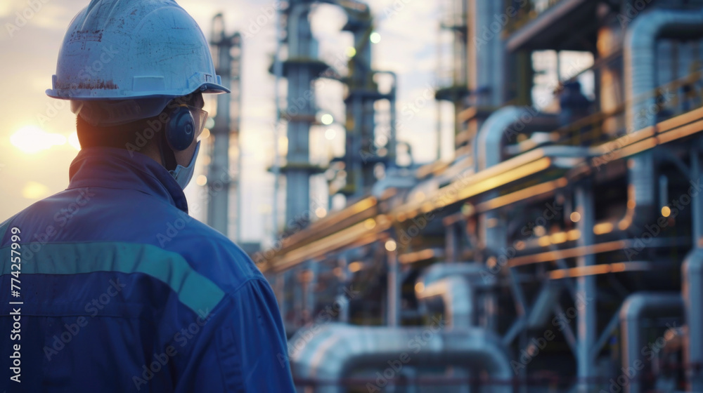 Close up of worker at oil refinery