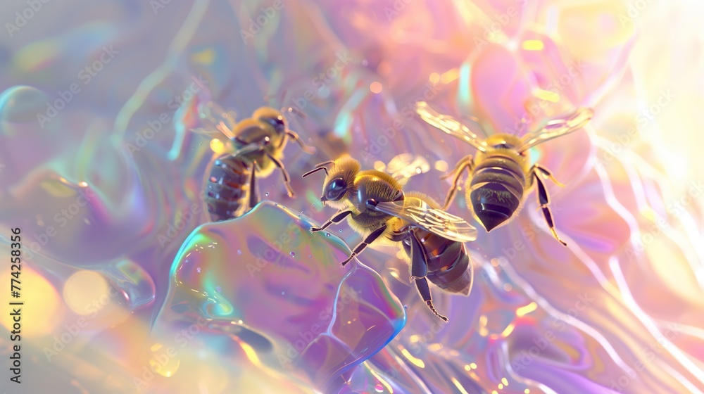 Naklejka premium a bee in liquid glass