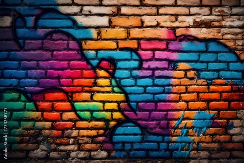 Beautiful bright colorful street art graffiti background. Abstract creative spray drawing fashion colors on the brick walls of the city. Urban Culture gradient texture  copyspace backdrop