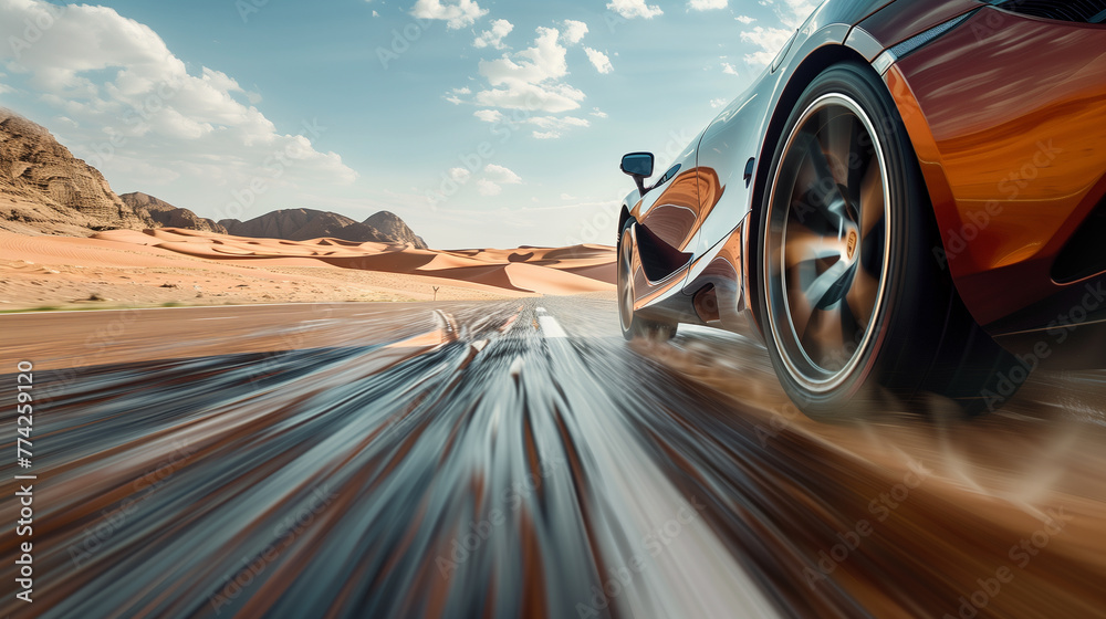 modern car through desert
