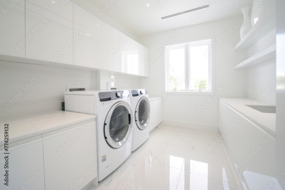 White minimal modern laundry room interior. White minimal modern laundry room interior.