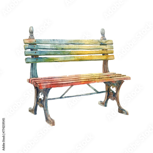 street bench vector illustration in watercolor style