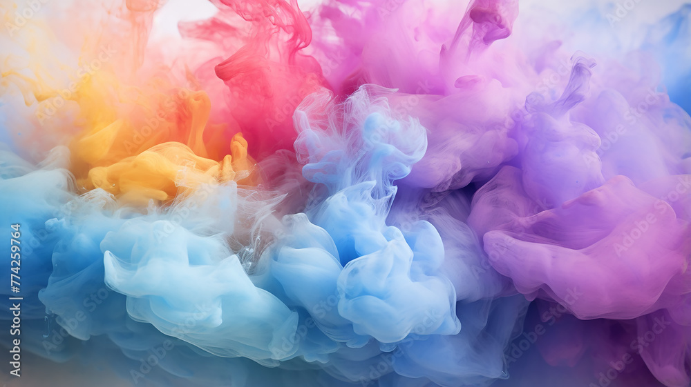 Fototapeta premium multicolored clouds of paint wet watercolor, abstract background spectrum mixing colors creativity idea concept