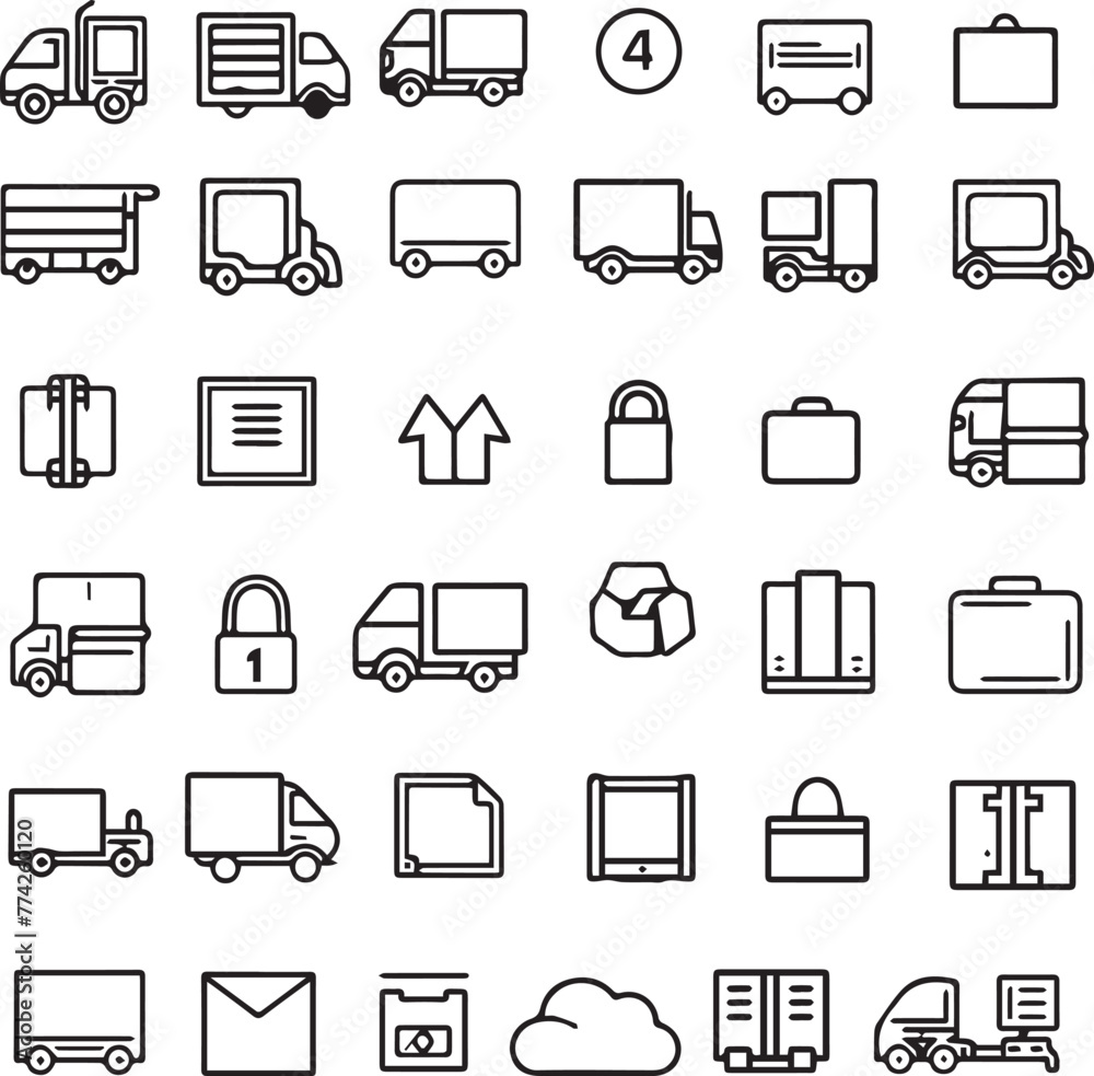 Delivery vehicle icons set black and white background Delivery vehicle icons set black and white background