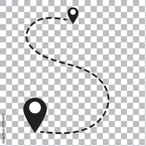 Wallpaper Mural Route location icon, three map pin sign and road or path, start and end journey symbol, black color vector illustration isolated on white background Torontodigital.ca