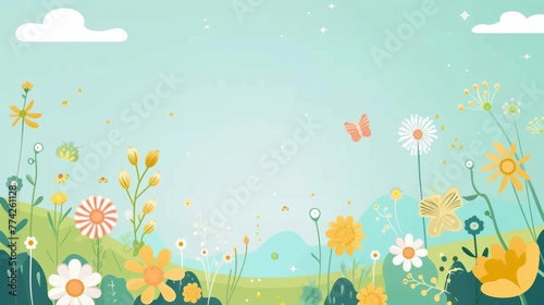 Seasonal allergy vector illustration clip art. Spring field with flowers and pollen.